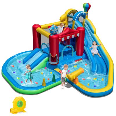 HONEY JOY Inflatable Water Slide with 950w Blower, Water Bounce House/Long Slide/Ramp/Climbing Wall, Water Cannon, Large Splash Pool, Wet Dry Combo Outdoor Blow Up Waterslides for Backyard Party Gift