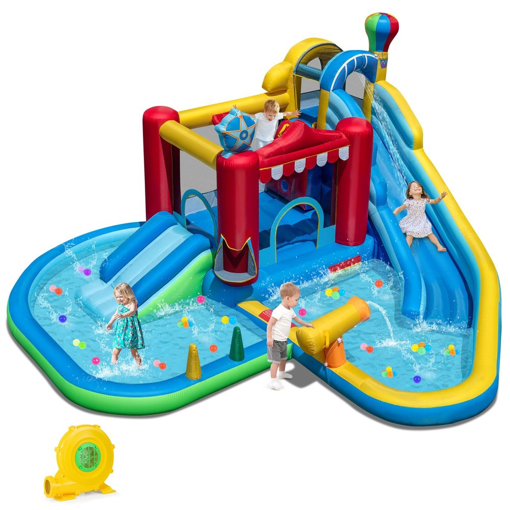 HONEY JOY Inflatable Water Slide with 950w Blower, Water Bounce House/Long Slide/Ramp/Climbing Wall, Water Cannon, Large Splash Pool, Wet Dry Combo Outdoor Blow Up Waterslides for Backyard Party Gift