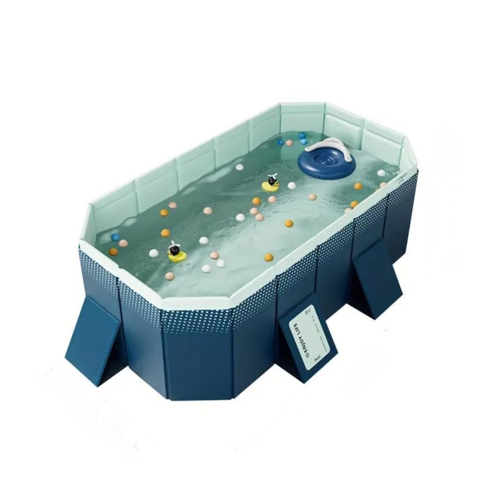 2.1m PVC Folding Pool, Non-Inflatable Portable Swimming Pool for Kids and Adults, Hard Plastic Shell Outdoor Pool with Foldable Design for Backyard, Patio, Beach
