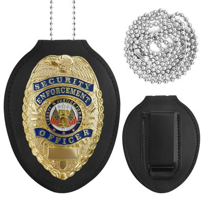 Universal Metal Badges with Leather Shield Case and Hook Fastener - Badge for Costumes & Role-Playing.(Golden P)