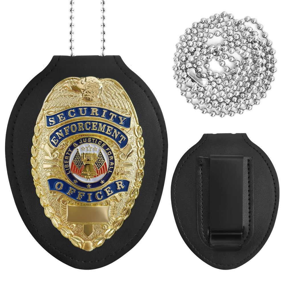 Universal Metal Badges with Leather Shield Case and Hook Fastener - Badge for Costumes & Role-Playing.(Golden P)