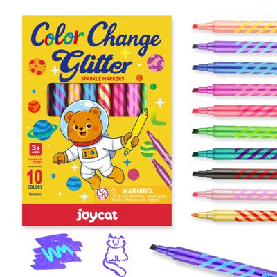 10 Pack Magic Glitter Color Changing Markers, Jumbo Dual Tip Markers with Color-Coded Barrels , Double Ended Chisel Tip Marker Set, Non-Toxic Kids Art Supplies for Drawing & Coloring, Stationery Sets