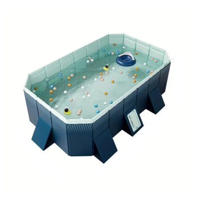 2.6m PVC Folding Pool, Non-Inflatable Portable Swimming Pool for Kids and Adults, Hard Plastic Shell Outdoor Pool with Foldable Design for Backyard, Patio, Beach