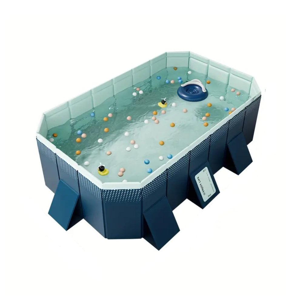 2.6m PVC Folding Pool, Non-Inflatable Portable Swimming Pool for Kids and Adults, Hard Plastic Shell Outdoor Pool with Foldable Design for Backyard, Patio, Beach