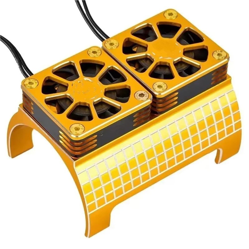 RC Repair Parts for Traxxas for X-Maxx 6S 8S for Arrma for KRATON 1/5 rc Cars Upgrades Parts Metal Dual Cooling Fan 4985 1717 Motor Heat Sink(Yellow)
