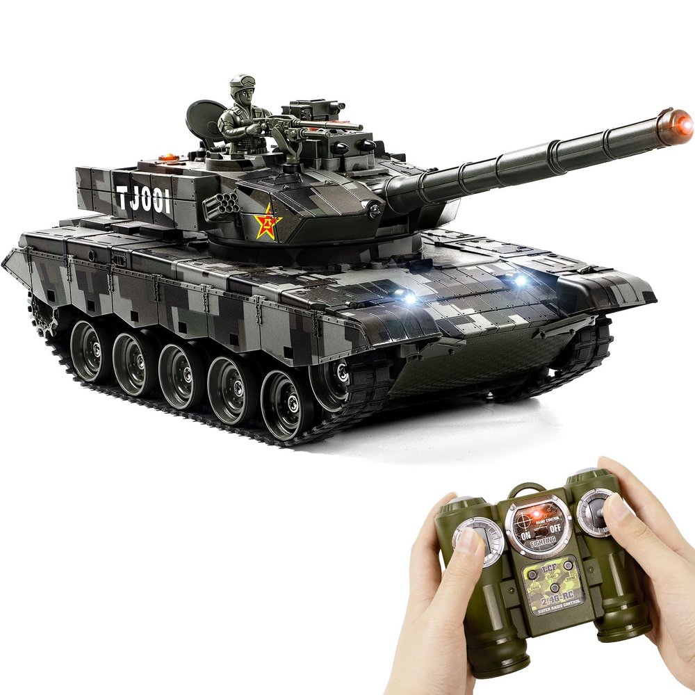 Supdex 1/24 RC Tank, Remote Control Chinese 99 Army Model Tank with Sound Effects, Lights and Smoke, 2.4G Military Model Toy for Kids, Perfect Birthday for Boys 6+ Years Old