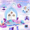 Princess Vanity for Toddlers Girls 3-5 Years Old, Kids Vanity Table and Chair Set with Magic Mirror Light Music, Toddler Makeup Dresser Set, Interactive Pretend Play Dress Up Beauty Salon Toys Gifts view 4
