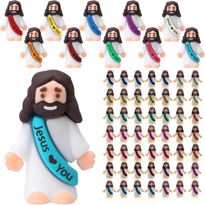 50 PCS Little Pocket Jesus Figures, Rubber Baby Jesus Loves You Tiny Figurines in Bulk, Ideal Christian Gifts for Easter Egg Stuffers, VBS and Sunday School (Multicolor)