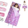 Toddler Nap Mat for Preschool 50''x30'' Sleeping Mat with Removable Pillow and Minky Blanket for Kids Ages 3-7 Roll Up Soft Sleeping Bag for Boys Girls Kindergarten Daycare Sleepover - Purple Unicorn view 1