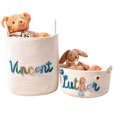 Macalpo Personalized Baby Name Basket Custom Easter Cotton Rope Diaper Caddy & Nursery Storage Organizer Bin for Baby Birthday Shower Gift, Newborn Essentials, Kids' Bedroom Bathroom Decor (StyleH)