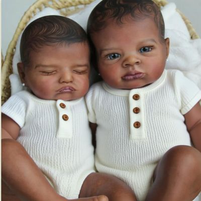 Anano Black Realistic Reborn Baby Dolls Twins Silicone Full Body 20 in African American Full Silicone Baby Boy Biracial Reborn Dolls with Accessories for Collectors