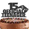 15 Official Teenager Cake Topper - Glitter Black 15th Birthday Cake Decorations, 15 Years Old Birthday Cake Smash Pick (15) view 1