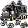 KIZONLY 5 in 1 Police Car Carrier Truck Toy for Kids Ages 4-8, Police Truck with Light and Sound, Transporting Vehicle Boy Trucks Toy Sets, Kids Toys 3-5, Birthday Gifts for Boys Girls Aged 4-6 5-7 view 1