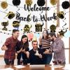 14pcs Welcome Back to Work Decorations Office Black Gold Welcome Back to Work Banner Hanging Swirls Circle Dot Garland Pompoms for Back to Work Office Anniversary Decorations Supplies view 2