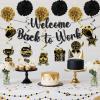14pcs Welcome Back to Work Decorations Office Black Gold Welcome Back to Work Banner Hanging Swirls Circle Dot Garland Pompoms for Back to Work Office Anniversary Decorations Supplies view 3