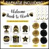 14pcs Welcome Back to Work Decorations Office Black Gold Welcome Back to Work Banner Hanging Swirls Circle Dot Garland Pompoms for Back to Work Office Anniversary Decorations Supplies view 4