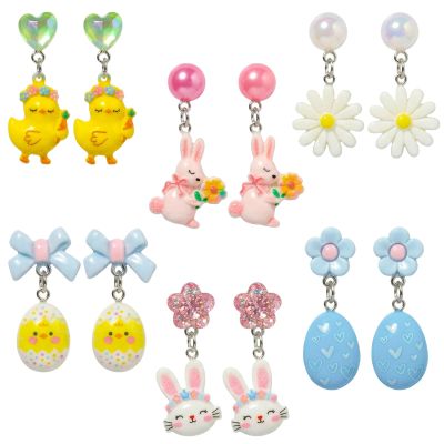 PinkSheep Easter Clip On Earrings for Little Girls, 6 Pairs