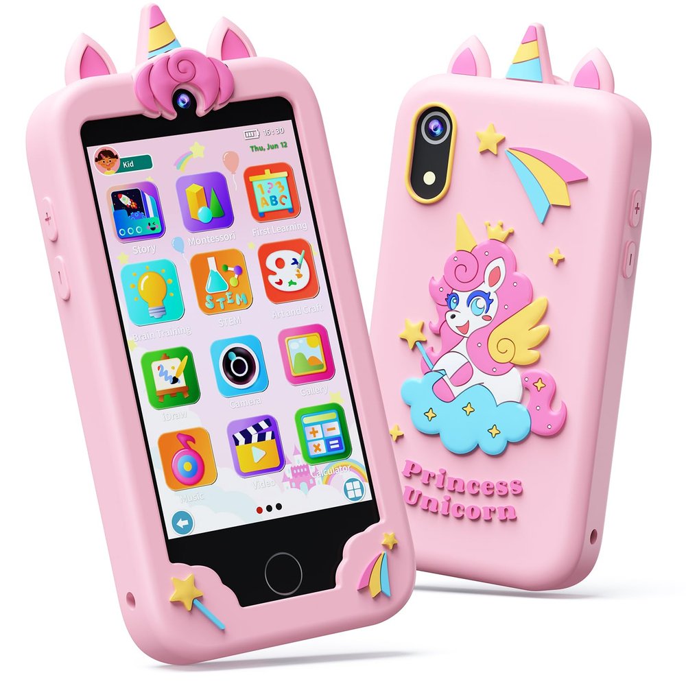 KOKODI 4 Inch Kids Smart Phone, Touchscreen HD Dual Camera Cell Phone for Children, Christmas Birthday Gifts Unicorn Learning Toys for Girls 3-10, First Preschool Education Phone Toy with 200+ Games