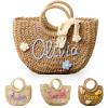 Personalized Embroidered Straw Beach Bag for Kids, Custom Flower Girl Basket for Wedding, Monogram Cute Small Wallet Pouch for Boys & Girls Birthday Summer Travel, Gifts, Swim Party, Picnic view 1