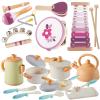 BUYGER Kitchen Pot and Pan Playset Bundle with Toddler Percussion Musical Instruments with Storage Bag, Kitchen Accessories Musical Instruments Toy Gifts Educational Learning Toys Gifts view 1