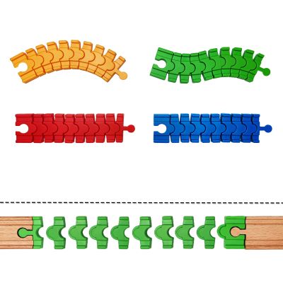 Wooden Train Track Accessories,4 Pack Colorful Flexible Track Compatible with All Major Brands Wooden Train Track,Christmas Birthday Gift for Boys Girls,Train Toys Expansion Pack for Kids Ages 3+