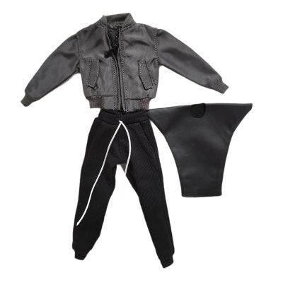 1:12 Figure Clothes Miniature Jacket Pants Set with Short T Shirt,Costume, Suit for 6 Inch Male Collectable Action Figures, Gray