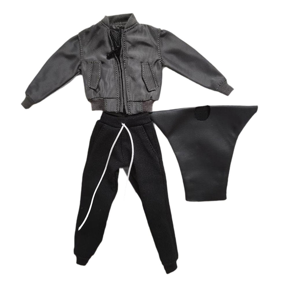 1:12 Figure Clothes Miniature Jacket Pants Set with Short T Shirt,Costume, Suit for 6 Inch Male Collectable Action Figures, Gray