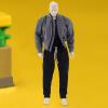 1:12 Figure Clothes Miniature Jacket Pants Set with Short T Shirt,Costume, Suit for 6 Inch Male Collectable Action Figures, Gray view 4