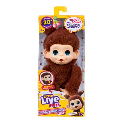 Little Live Pets Baby Monkey Minis Chikki Cherry. Interactive Pet Toy. 20+ Sounds & Reactions. Soft Brown Fur. 7.4" Tall. Super Realistic. Feed, Nurture, React. Grippy Hands & Feet. Collect All 3