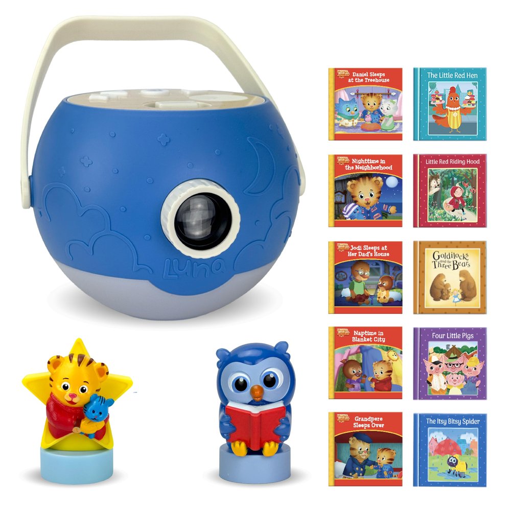 LUNA STORYTIME Kids Book Projector 5 Daniel Tiger & 5 Classic Read-Aloud Stories, 10 Songs & Night Light & Soothing Dream Music | Children Ages 3+ Storytime Projector | Toys, Owl & Daniel Tiger