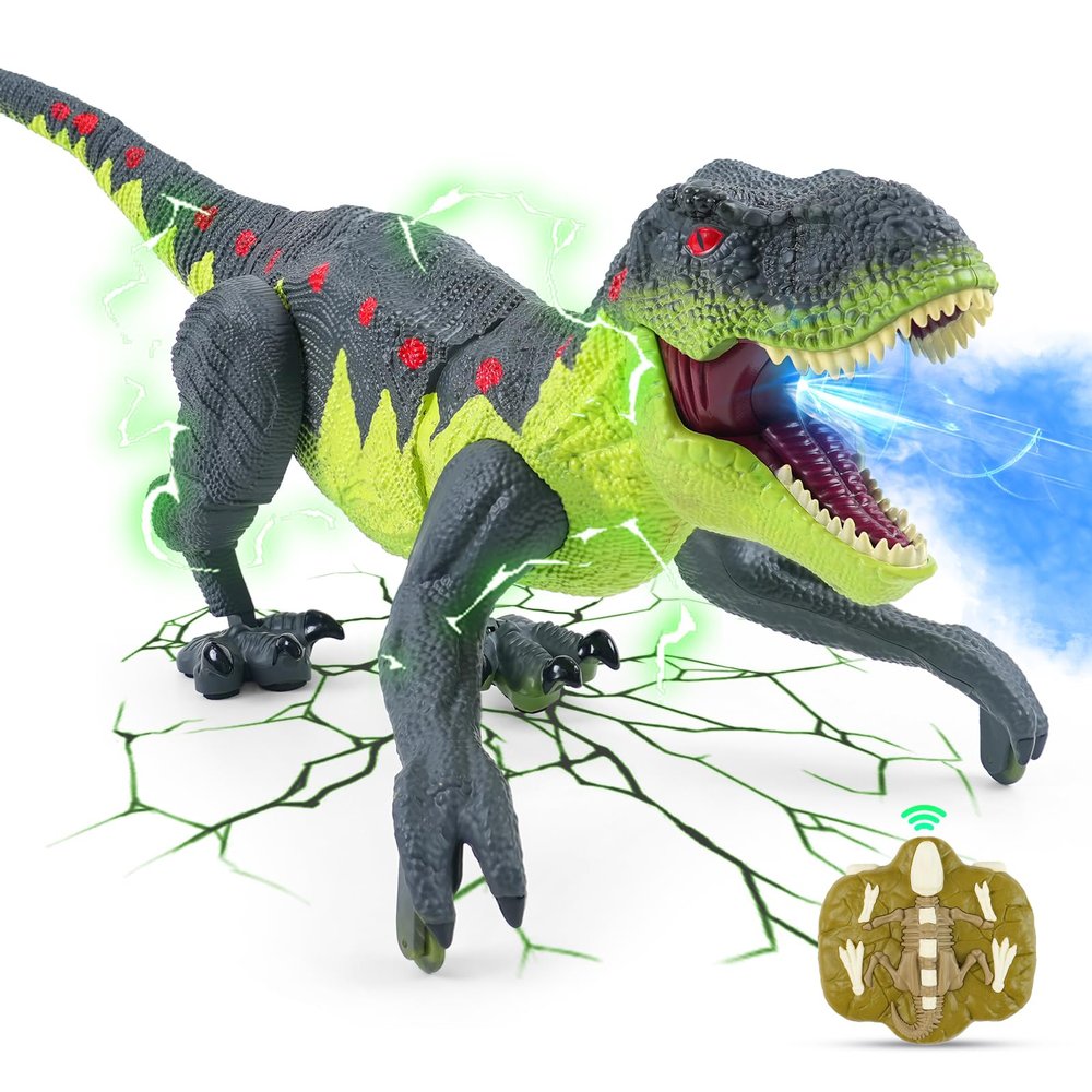 QPOU Remote Control Dinosaur Toy for Kids - Best Birthday Gifts for Boys Ages 3-5 4-7 8-12 Year Old, Interactive Walking Dino with Sound Effects, Spray and Lights