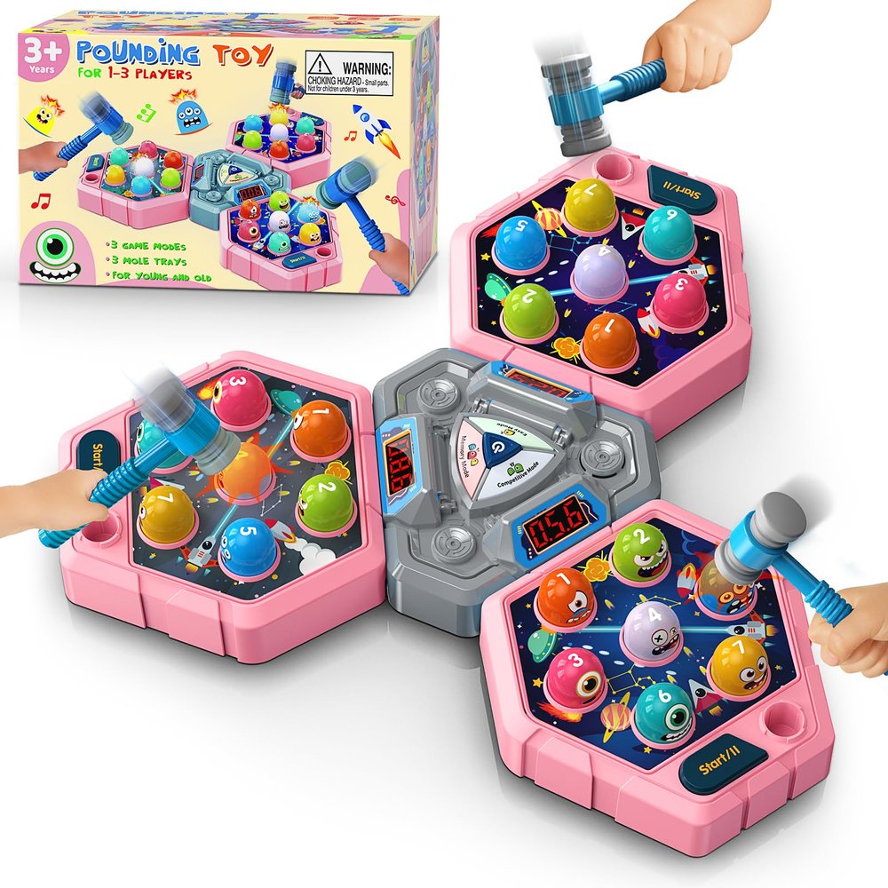 WAYKEE Whack a Game Mole, Toys for 3 4 5 6+ Year Old Girls Boys, Whack a Game for Kids, Gifts for 3-12 Year Old Girls Boys, Interactive Educational Toys with Multiplayer Hammers Sound and Light