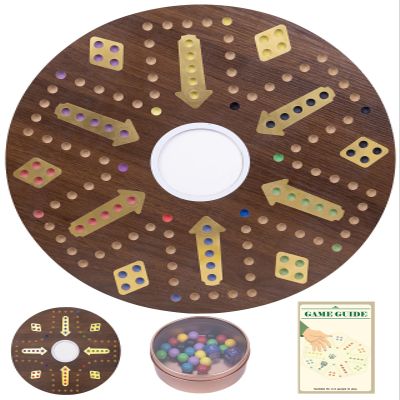 20 inch Marble Board Game, Fast Track Wahoo Board Game,Double-Sided Wooden Board for 4 or 6 Players with 24 Marbles& 2 Dices