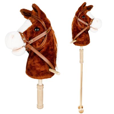 Flahard 37 Inch Plush Stick Horse Handsewn Head Hobby Horse on a Stick Horses Ride on a Stick Toy with Wooden Wheels and Real Pony Clip-Clop Sounds for Pretend Play Kids Gift (Color Set 3)