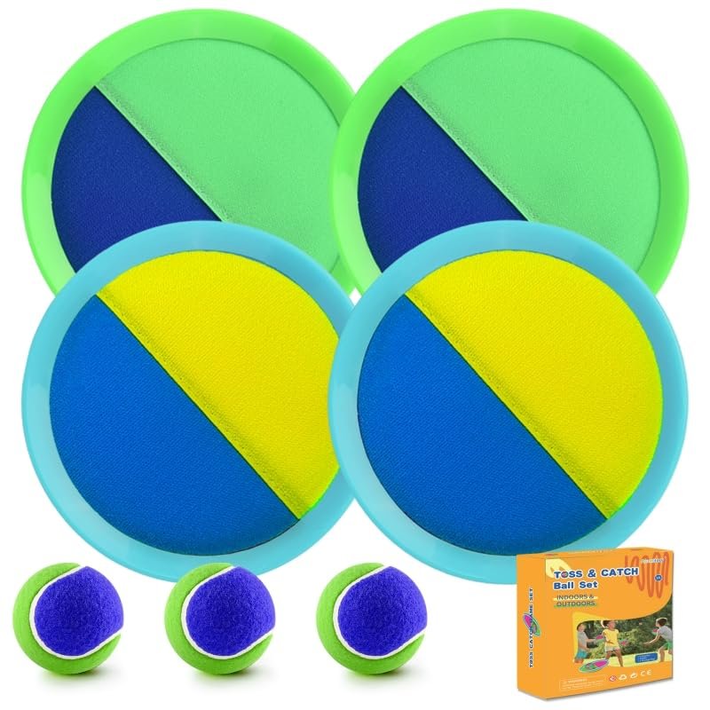 Aunnitery Outdoor Games - Beach Toys, Toss and Ball Set with 4 Paddles and 3 Balls, Perfect Yard Games Sets, Playground Sets for Backyards Easter Birthday for Kids/Adults/Family (Green)