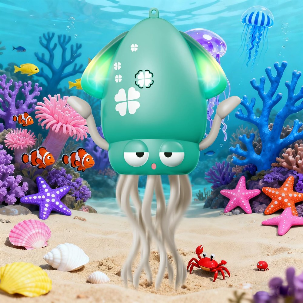 WAYPIN SION Crawling Dancing Octopus Toy for Kids Rechargeable Interactive Sensory Toy with LED Lights & Music,Fun Tummy Time Gift for Birthdays & Holidays (Green)