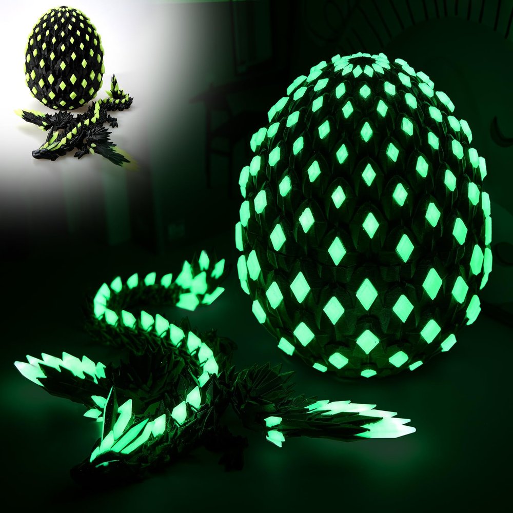 19 Inch Large 3D Printed Dragon Egg Glow in The Dark,Cool Crystal Flying Dragon Toys With Wings, 3D Print Dinosaur Fidget Toys Gift for Kids, Dino Eggs Decor, Home Decor(19in Luminous Black Yellow)