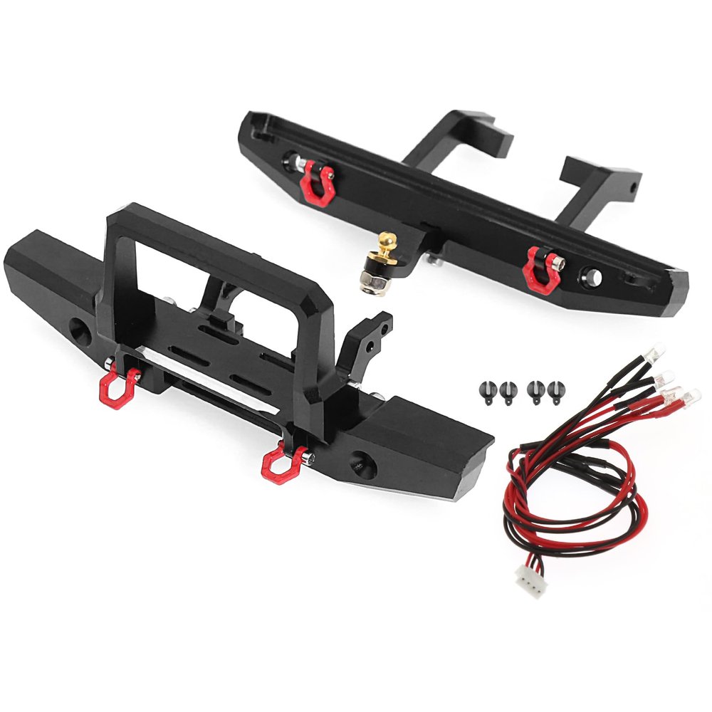 37g Front and 26g Rear Bumper - CNC Aluminum Bumper with Light for 1/18 RC Crawler TRX4M Defender Upgrade (B)
