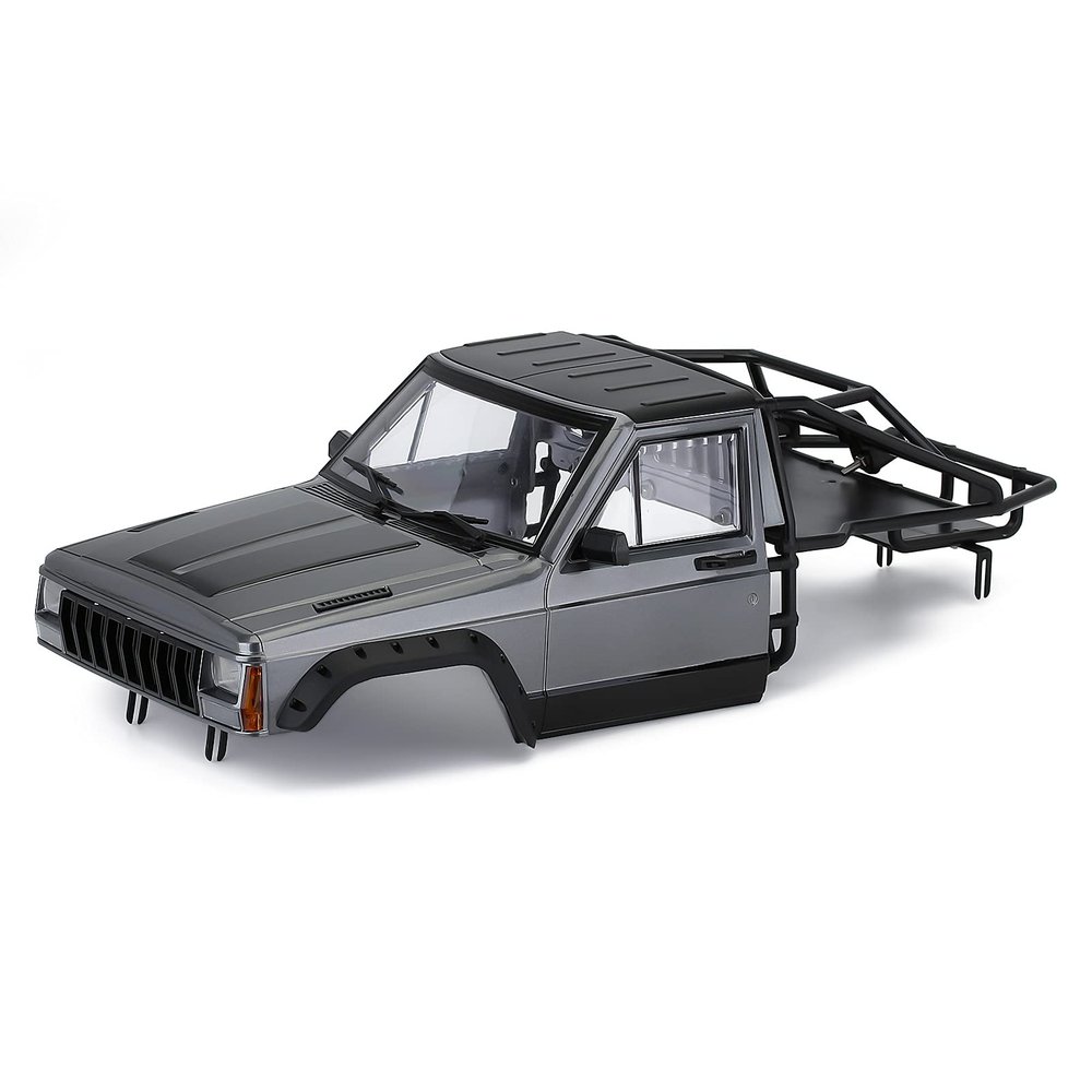 1/10 RC Hard Shell Cab & Back-Half Cage Body Shell Kit for 1/10 RC Crawler TRX4 SCX10 90046 AT4 GEN 8 Scout II,313mm Wheelbase Cherokee Upgrade and Modify (Silver Gray)