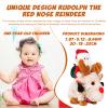 Gfilay Santa and Musicial Rudolph Stuffed Animal,Animated Christmas Plush Toys for Kids (Brown view 3