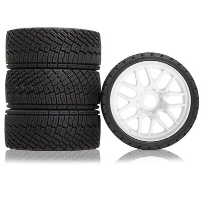 1/8 Extreme Speed RC Rally Car Tires On Road Tyres Ultra Hard Rims AND High Speed Tires 17mm HEX for 1/7 1/8 Scale Racing KM WRC C3 Redcat ARRMA HPI VRX WR8 HSP Hobao Kyosho GT2 (White)