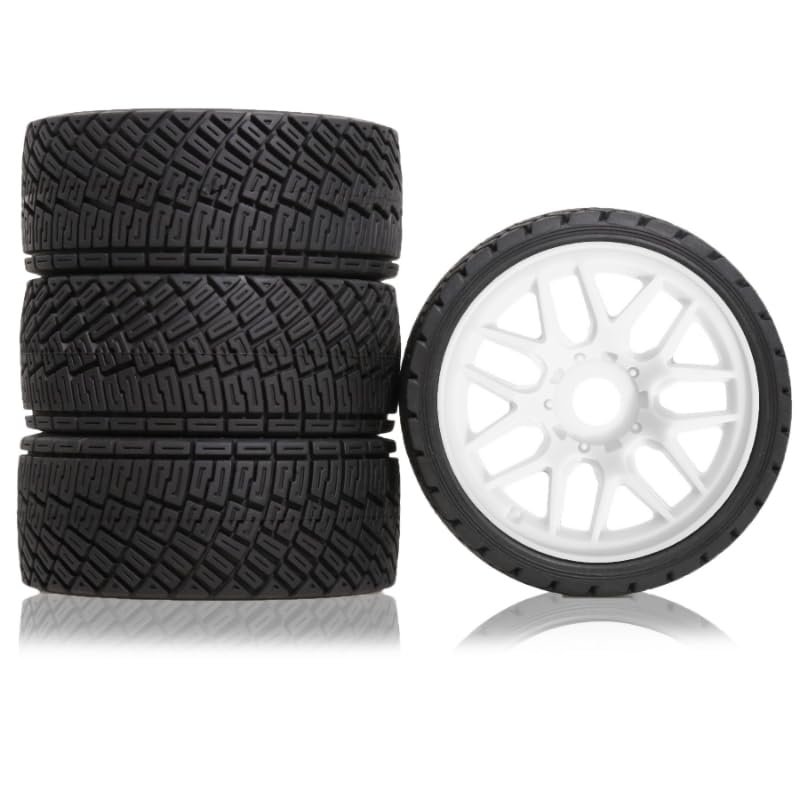 1/8 Extreme Speed RC Rally Car Tires On Road Tyres Ultra Hard Rims AND High Speed Tires 17mm HEX for 1/7 1/8 Scale Racing KM WRC C3 Redcat ARRMA HPI VRX WR8 HSP Hobao Kyosho GT2 (White)