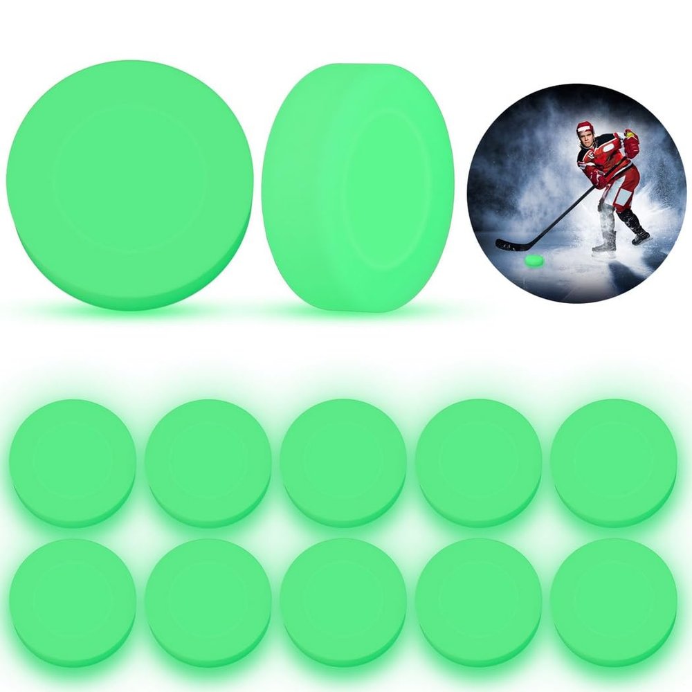 12 Glow-in-The-Dark Hockey Pucks, Self-Illuminating Green Pucks for Kids and Adults, Perfect for Outdoor Play, Parties & Gifts