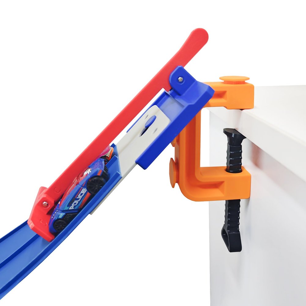 Starting Gate & Clamp Adapter Combo Compatible with Blu Track, Tabletop Universal Adjustable Clamp System for Flexible Race Tracks