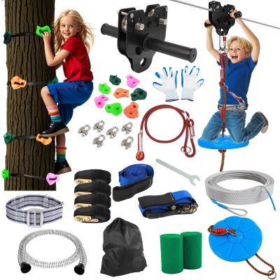 Dollate 180FT Zip Lines for Kids and Adults Outdoor: 400LBS Capacity Updated Removable Design Trolley,Safety Harness,Thickened Seat,Quick Tighten Zipline Kits for Backyard