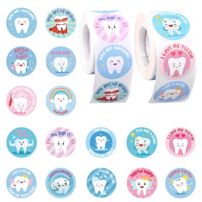 1000pcs Dental Stickers, 1.5in Round Cute Dentist Decals Tooth Fairy Stickers Reward Prize for Kids Fun Dental Decorations for Notebook Laptop Water Bottle (Style 2)