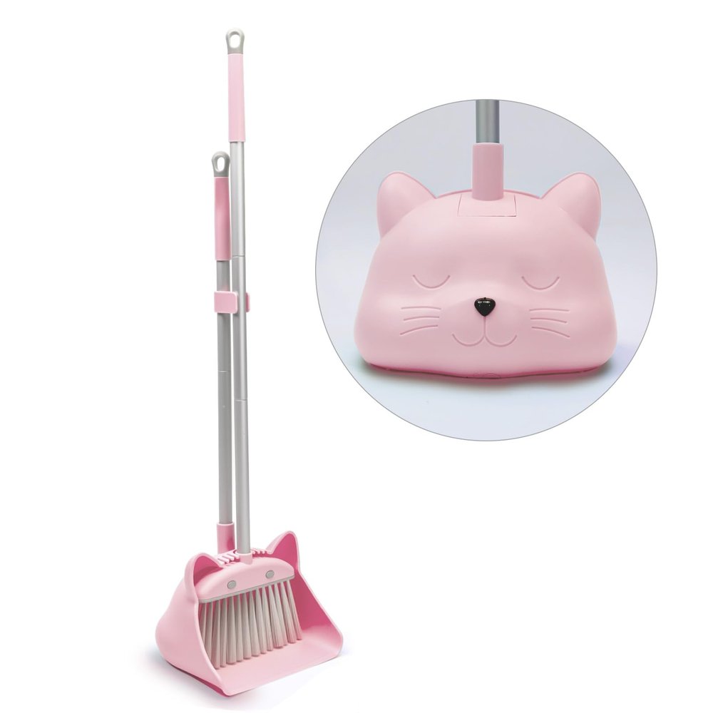 Toddler Cleaning Toy Set -28'' Kids Mini Broom and Dustpan, Toddler Household Helper, Parent-Child Interactive Play Cleaning Tool, Cute Cartoon Design, Small Safe Corner Broom (Pink)