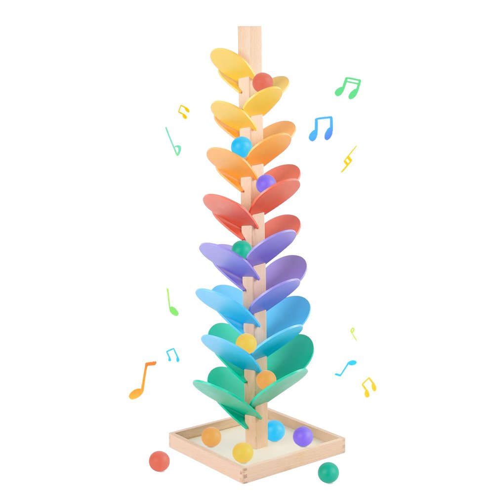 Marble Run Wood Ball Drop Toy for Kids 3-5 Toddlers Wooden Musical Tree Set Ball Run Toys for 4-8 8-12 Years Old Marble Tree Montessori Toys Christmas Birthday Gift (1.1inch Balls)