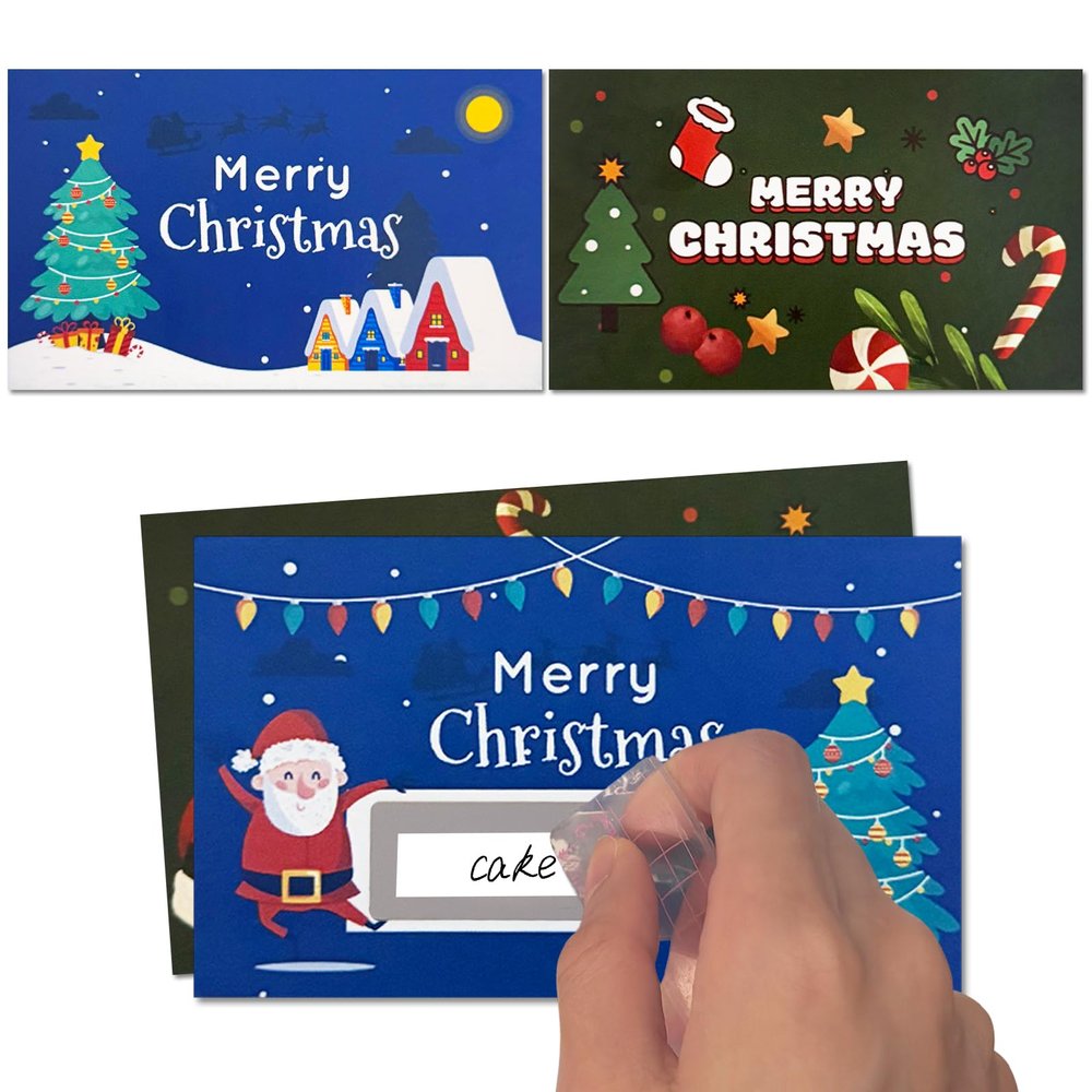 100 PCS Christmas Scratch Off Cards, DIY Custom Christmas Scratch Off Stickers, Your Own Game Tickets for Prizes Gift Scratch Cards for Small Business Holiday Birthday Party Favors Games Supplies