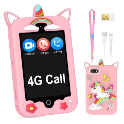 ele ELEOPTION 4G Smart Phone for Kids Toys with SIM Card, Touchscreen Toy Phone Interactive GPS Cell Phone for 3 4 5 6 7 8 9 10 Year Old Girls Boys Christmas Birthday Calling Smartphone Gifts Pink